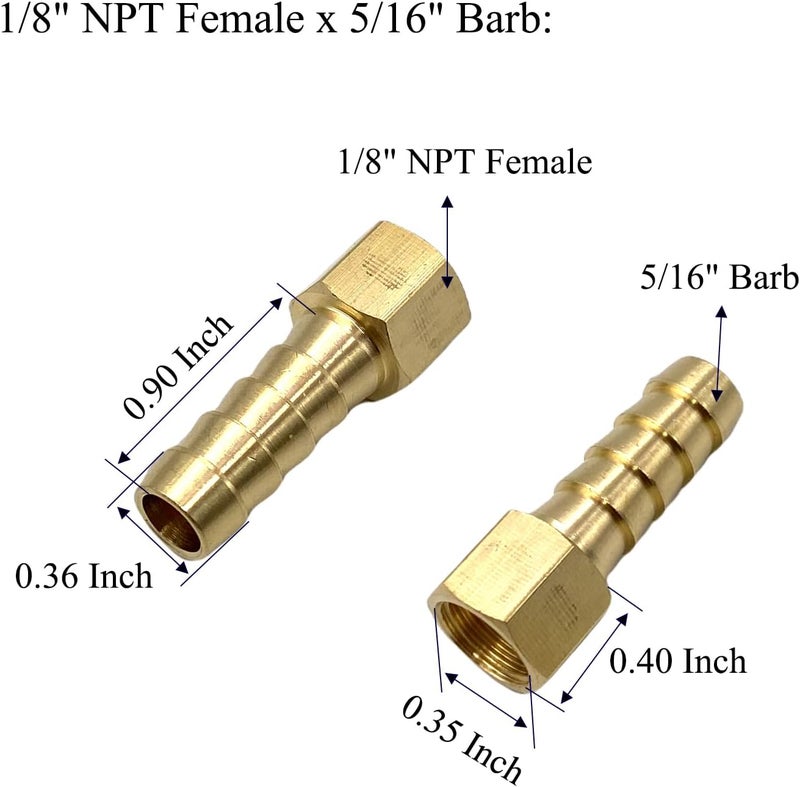 Bumugufu 6 Pcs 1/8" NPT Female x 5/16" Barb Adapter Connectors, Brass 5/16" Barb to 1/8" NPT Female Fittings for Compressor, Fuel, Oil, Gas - Image 2